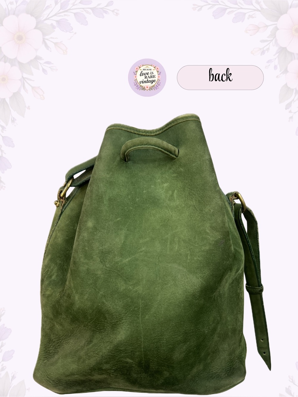 Vintage Dooney & Bourke Leather Bucket Bag • 1990s Green Suede Drawstring Purse - Picture 4 of 14